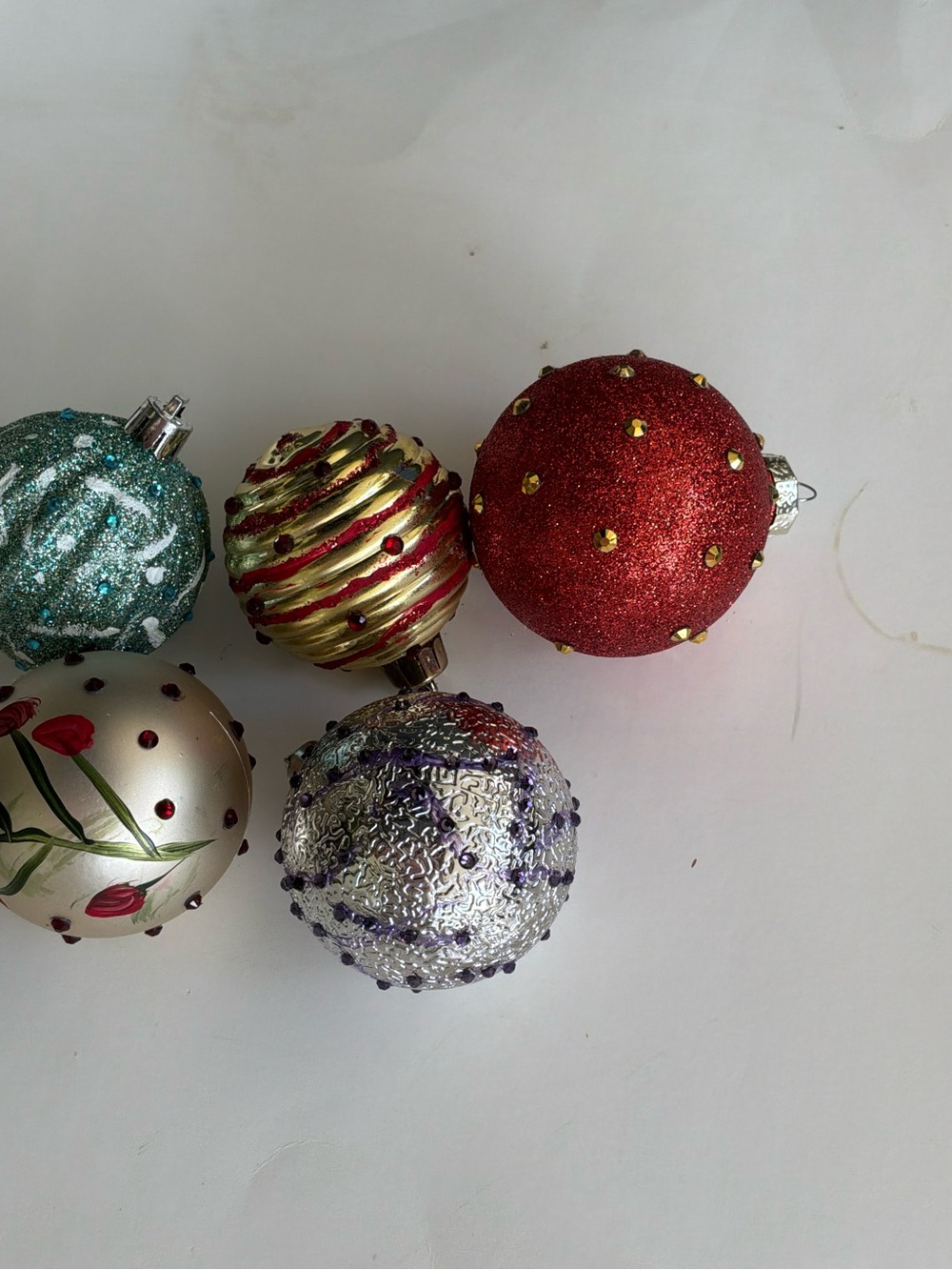 Hand Crafted Red, Silver, Green, Gold Holiday Bauble Collection